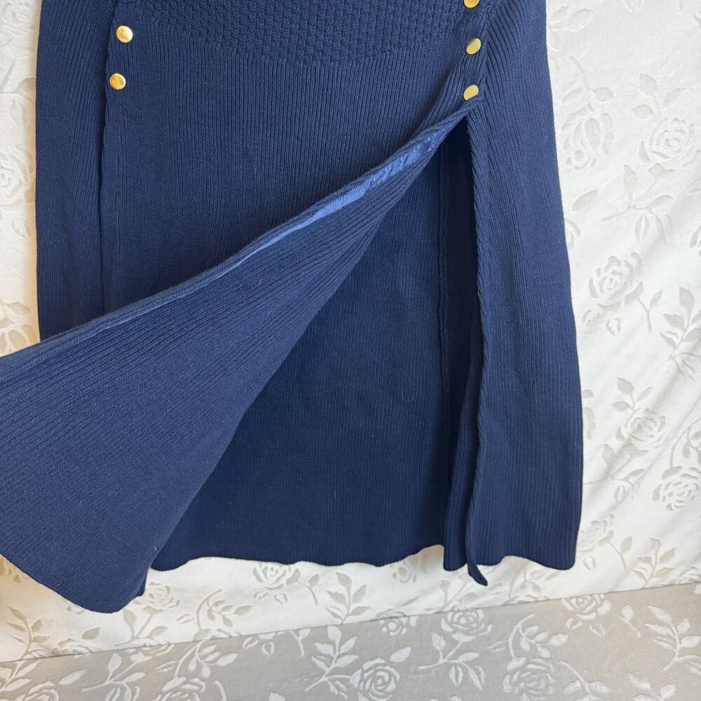 G.I.L.I. Got It Love It Sweater Cape Poncho Gold Button Navy Blue Knit Size XS/S - Picture 5 of 11